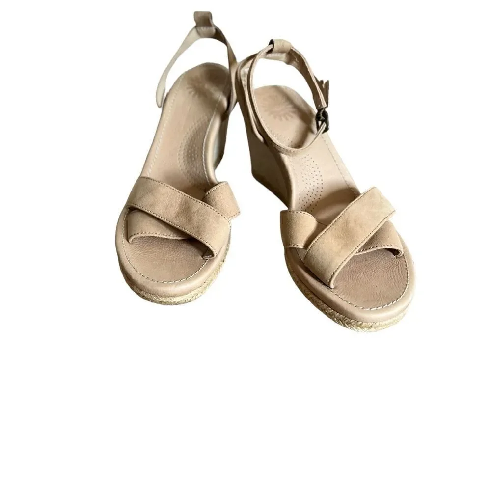 Ugg Suede Slingback Nyssa Wedge Sandals Tan Size 6